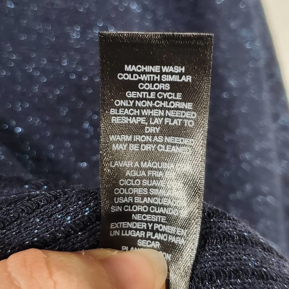 White House Black Market Asymmetric Drape Sleeve Shimmer Sweater Blue Medium - Picture 9 of 15